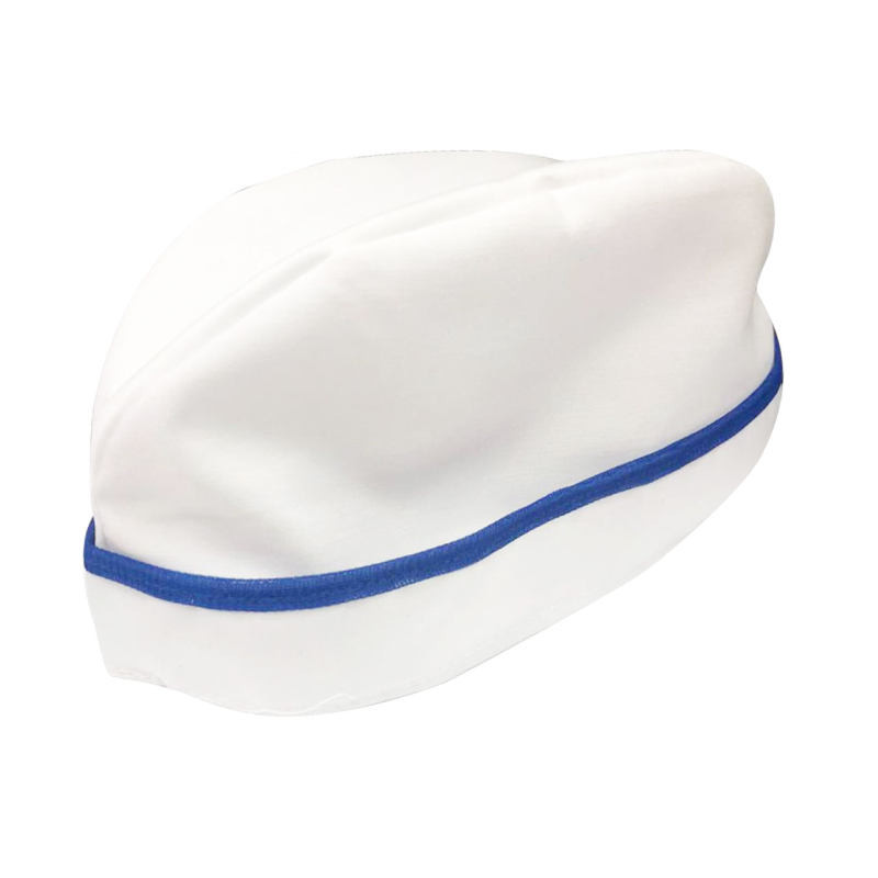 کلاه آشپزی قایقی سفید با نوار آبی