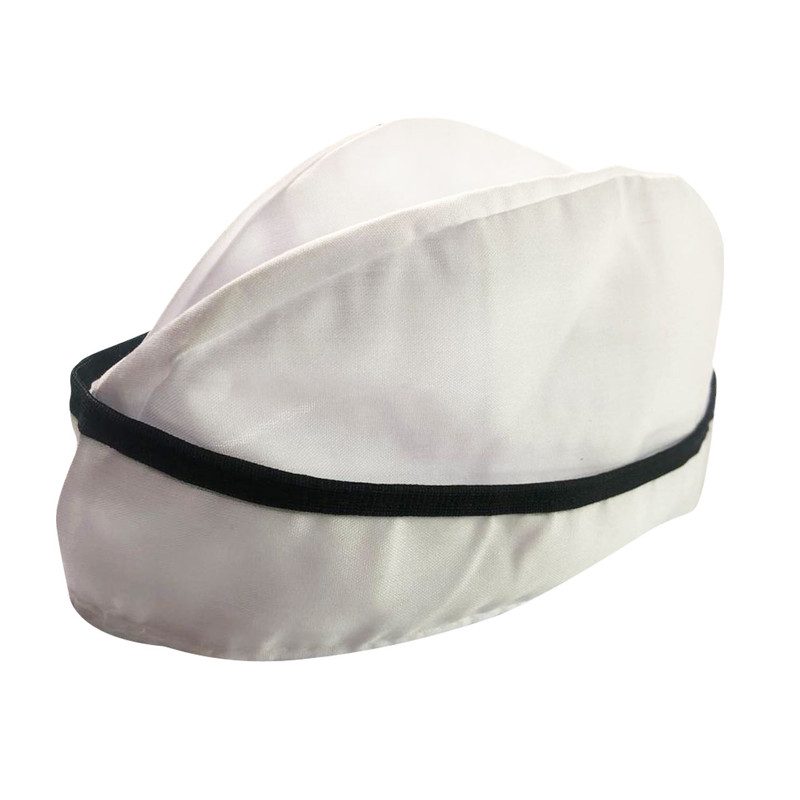 کلاه آشپزی قایقی سفید با نوار مشکی