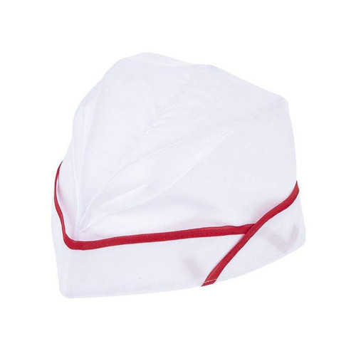 کلاه آشپزی قایقی سفید با نوار قرمز 01